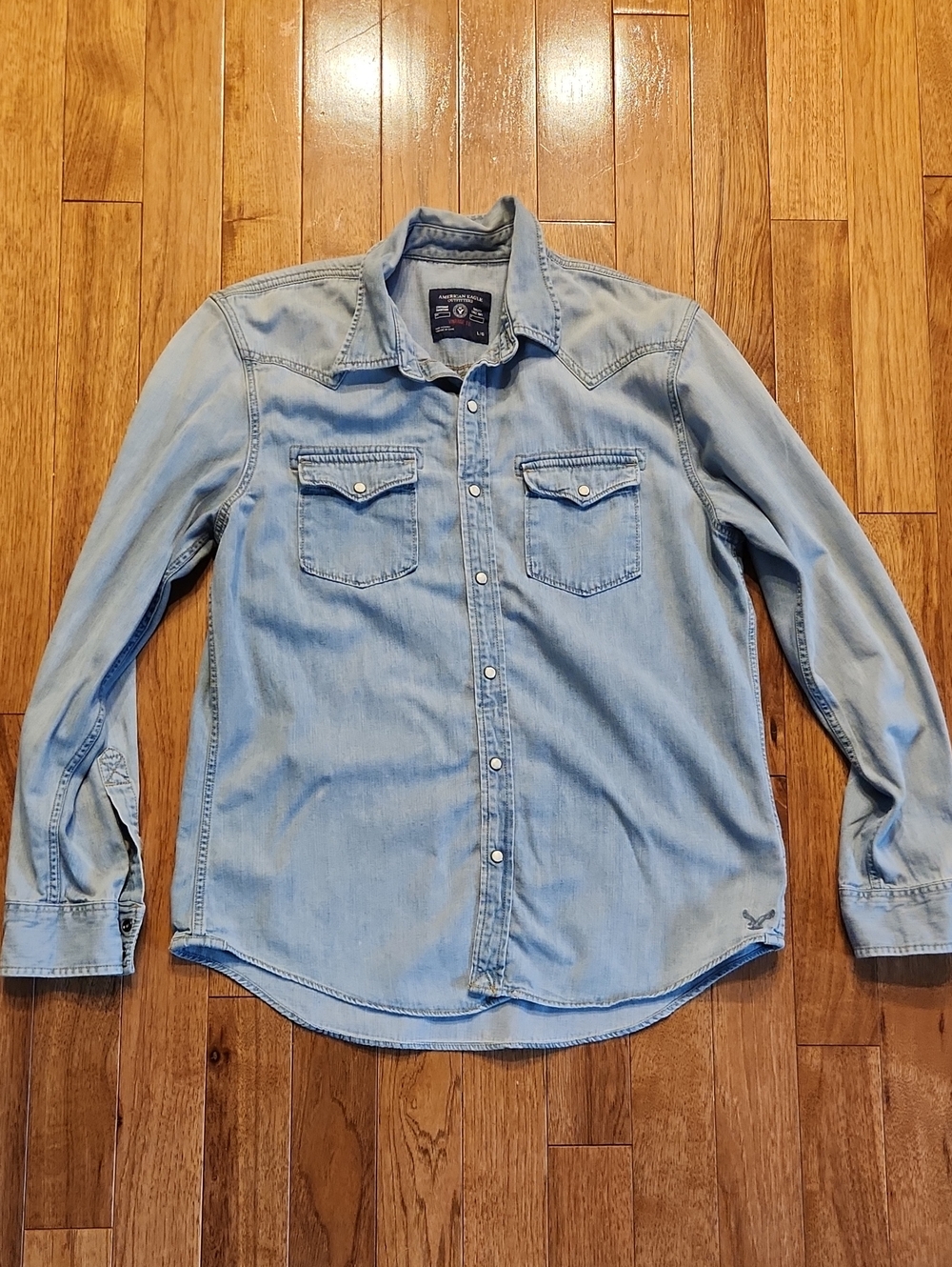 Men's American Eagle Outfitters Light Blue Denim Western Button Down Size Lg